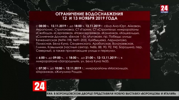 В отдельных населённых пунктах Симферополя и района с 12 по 13 ноября отключат воду